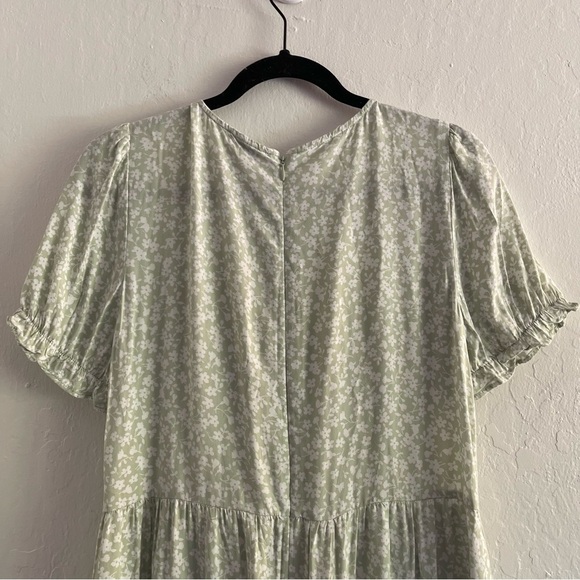 J Crew Green Floral Puff Sleeve Tiered Midi Dress Cottagecore Womens Size Small - Picture 6 of 10